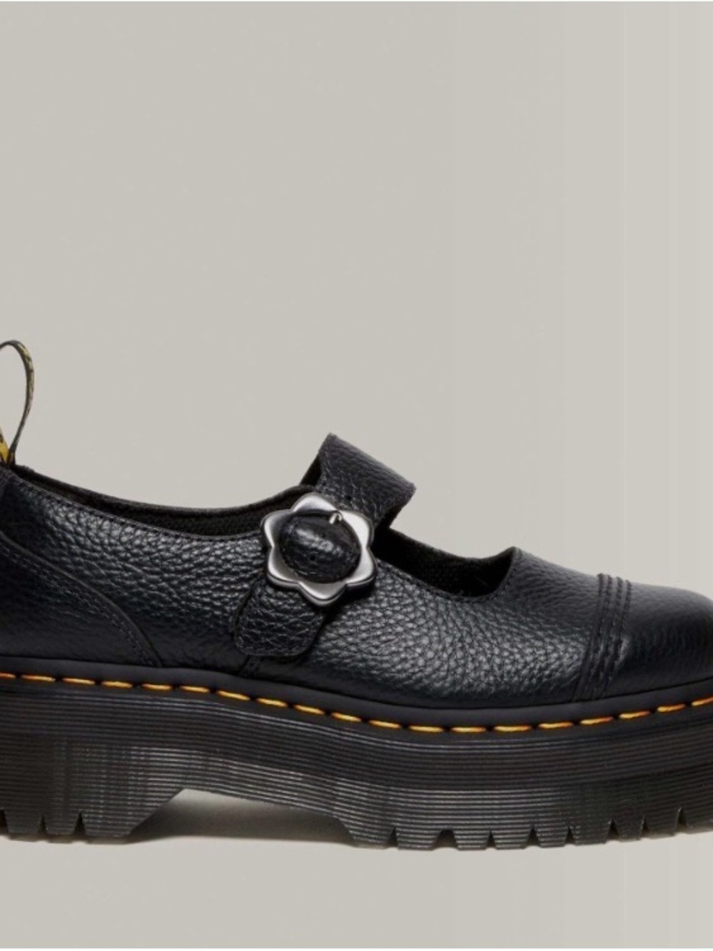 Dr. Martens Women's Black Leather Mary Jane Platform Shoe FLOWER BUCKLE